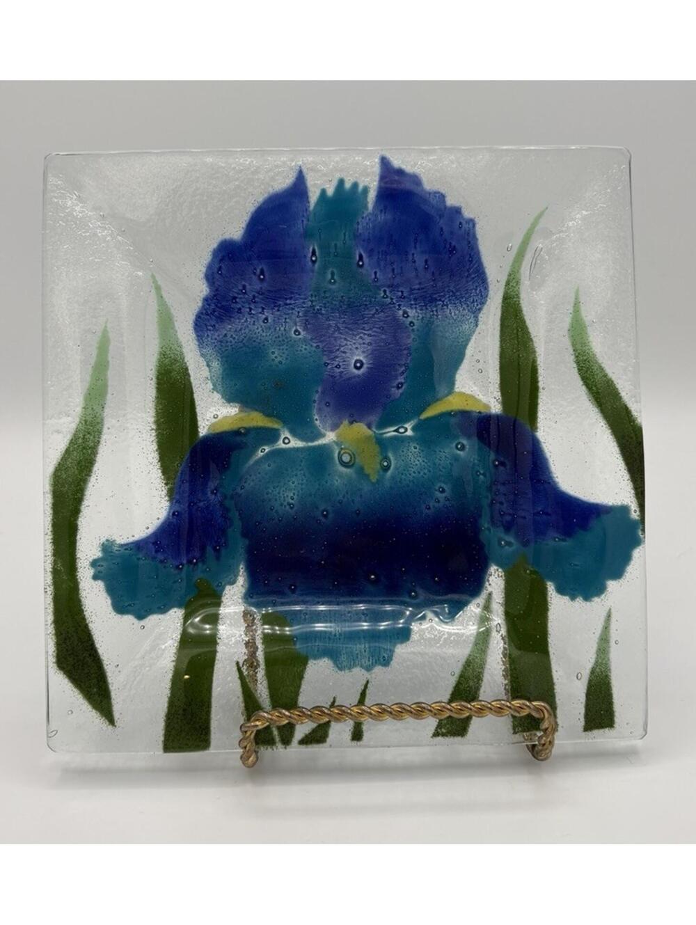 Fusion Art Glass Plate 8” Square By William McGrath Iris Sky Handmade